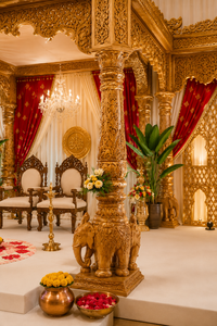 Mandap en bois de style traditionnel pour mariage indien, mandap en bois avec piliers de base en forme d'éléphant, mandap de mariage en bois élégant, États-Unis - Product Image 4