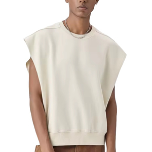 2026 New Design Heavy Weight Soft French Terry Breathable Eco-Friendly Sleeveless T Shirt Raw-Edge Boxy <b>Cropped</b> Tank <b>Top</b> for <b>Men</b> - Product Image 1