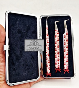 Pince à épiler en acier inoxydable pour femmes, kit de beauté avec design nœud cerise, anti-magnétique, pointe lisse, logo personnalisé, fournitures pour cils - Product Image 2