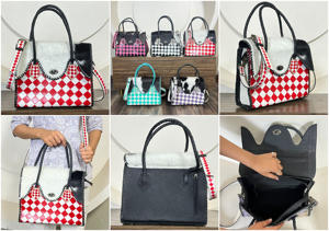 Bolso de mano de moda para mujer, elegante bolso tote diario con estampado a cuadros, de cuero vacuno con cierre metálico, bandolera. - Product Image 3