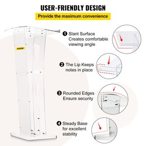 Podio in Plexiglass Alto 45 Pollici, Tavolo 26,8x15 Pollici, Pulpito in Acrilico per Chiese, Accessorio per Presentazioni in Acrilico Spesso 8 mm - Product Image 4
