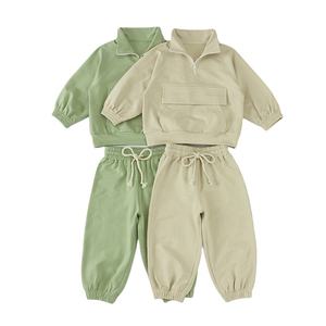 Vente en gros, pull à fermeture éclair et pantalon de survêtement pour enfants, vêtements décontractés, Logo personnalisé, survêtement pour enfants - Product Image 2