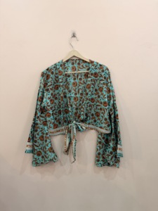 Retro Style Handmade Silk Women's Crop <b>Top</b> All Seasons Blouse Bell <b>Sleeves</b> Eco-Friendly Breathable - Product Image 5