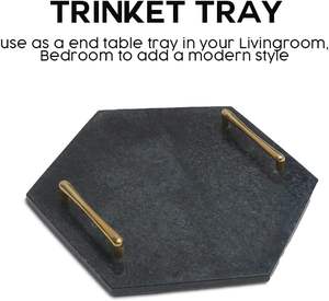 Plateau de rangement élégant en marbre pour salle de bain avec poignées en laiton courbées, plateau à bijoux, décoration d'îlot de cuisine, cadeau de pendaison de crémaillère - Product Image 6