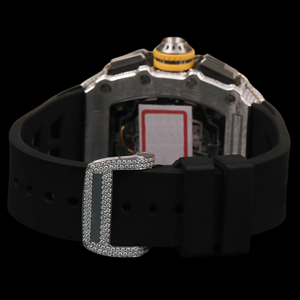 Montre chronographe personnalisée de luxe, bracelet en caoutchouc noir, montre-bracelet avec boîtier rectangulaire, diamant moissanite, cadeau pour lui - Product Image 3