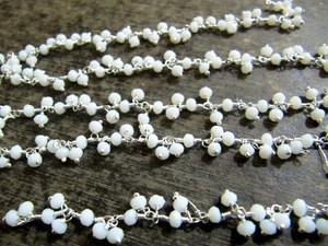White Chalcedony rondelle faceted 3-4mm size Beaded <b>Wire</b> Wrapped dangling cluster thick Chain - Product Image 5