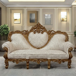 ชุดโซฟาไม้แกะสลักสไตล์วิคตอเรียนสุดหรู ทนทาน แบบฝรั่งเศสโบราณ หุ้มผ้า สำหรับห้องนั่งเล่น - Product Image 1