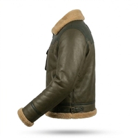 Veste en cuir véritable pour homme vert olive avec poches à rabat, manteau d'hiver chaud en fourrure, blouson aviateur personnalisé en peau de mouton