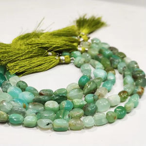 Perlas de Ópalo Peruano Natural, Lisas y Pulimentadas, Color Verde, Vendidas por Hilo de 8 Pulgadas - Product Image 1