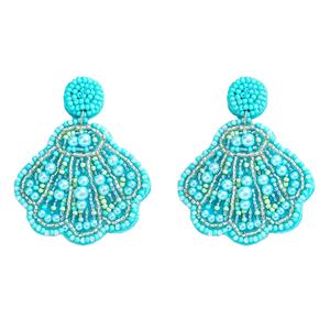 Boucles d'oreilles goutte feuille de palmier perlées d'inspiration tropicale pour les vacances d'été à la mode faites à la main - Product Image 6