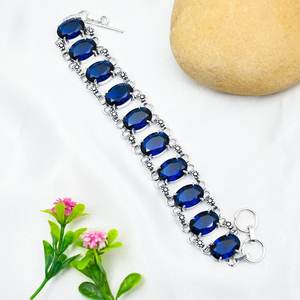 Pulsera de Plata de Ley 925 Hecha a Mano con Gema de Zafiro Azul, Elegante Regalo de Joyería para Ella, Aniversario de Bodas - Product Image 1