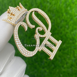 Pendentif initial de luxe pour homme en or massif 10K, avec moissanite VVS, couronne alphabétique, breloque lettre personnalisée, cadeau Hip Hop - Product Image 4