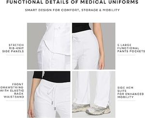 ชุดยูนิฟอร์มแพทย์ BNSB SPORTS สีขาว แบบ unisex เสื้อคอวีแขนสั้น กางเกงขายาวทรงตรง มีกระเป๋า เหมาะสำหรับพยาบาล โรงพยาบาล และคลินิก - Product Image 6