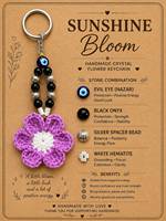Porte-clés en cristal fleur crochetée, pierre d'agate, protection contre le mauvais œil Reiki, fait main, accessoire de sac, cadeau