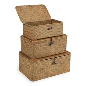 Paniers de rangement en jonc de mer tressé avec couvercles, boîtes en raphia pour cadeaux d'Halloween - Product Image 5