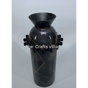 Jarrón de Metal con Asa, Acabado en Espiral Negro y Marrón, Jarrón Artístico Decorativo para Mesa, Centro de Mesa Elegante para Decoración del Hogar, Regalo - Product Image 2