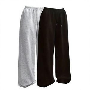 Pantalon sarouel en tissu éponge pour femmes, couleur unie, coupe ample, longueur complète, taille élastique, style décontracté, bleu et noir, vêtements de printemps - Product Image 4