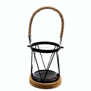 Linterna con base de madera para la sala de estar del hogar y la mesa de boda, iluminación decorativa de suelo, linterna de metal. - Product Image 1