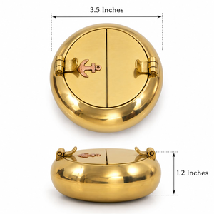 Brass Nautical <b>Ashtray</b> with Anchor Emblem Round Hinged Lid Polished Brass Finish Copper Anchor Detail Dual Hinged Cover - Product Image 2
