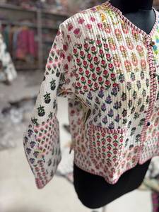 Handmade Floral <b>Quilted</b> Cotton Jacket Mandarin Collar <b>Single</b> Button Closure Full Sleeve Spring Women's Reversible Style GIFT - Product Image 2