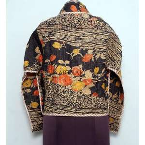 Nouvelle veste courte Kantha réversible élégante et vintage pour femmes, patchwork indien fait main, décontractée, écologique, rembourrée de coton, pour l'hiver - Product Image 5
