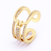Bague ajustable géométrique créative QIKU pour femme, couleur or, en cuivre et zircon, bijoux exquis, accessoires tendance, cadeau pour fille
