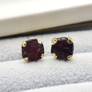 Raw Garnet <b>Stud</b> Earrings Natural Rough Garnet Electroplated <b>Stud</b> Earring January Birthstone Jewelry Handmade Earring Gift Women - Product Image 2