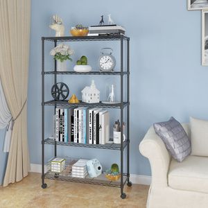 Scaffale in Ferro Rivestito in Plastica a 5 Ripiani 165*90*35 Nero con Ruote in Nylon da 1,5 Pollici, Cassetti e Carrelli Portaoggetti - Product Image 4