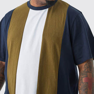 <b>Mens</b> <b>Navy</b> <b>Blue</b> Olive Green White Color Block Vertical Panel Crew Neck Short Sleeve Cotton Casual Summer Fashion Top Custom Logo - Product Image 3
