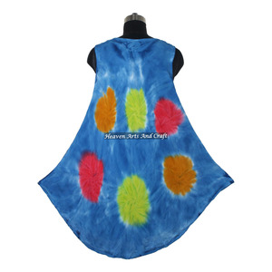 Vestido Largo Maxi de Rayón sin Mangas con Estampado Tie-Dye Estilo Western para Mujer, Hecho a Mano con Cuello Redondo y Sin Mangas - Product Image 4