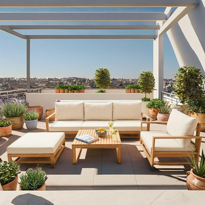 Made in Vietnam Outdoor Furniture in Wax Brown with Non-Waterproof Cushions Solid Acacia <b>Wood</b> <b>Frame</b> Contemporary Design - Product Image 1