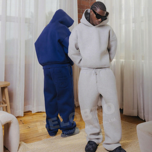 Custom Fleece Hoodie Set Stacked Pants <b>Flare</b> Unisex Wholesale Fleece Hoodie Set Custom Zip up Hoodie with Zip - Product Image 3