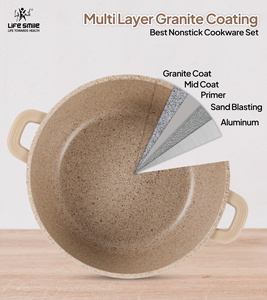 Ensemble complet de casseroles en granit Life Smile avec couvercles à rebord en silicone, poignées amovibles, antiadhésives, compatibles induction - Product Image 3