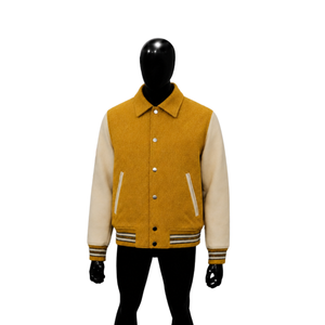 Veste universitaire moderne pour homme, couleur moutarde, style tendance, vêtement d'extérieur, en laine et polyester, col rabattu, décontractée, automne, taille régulière - Product Image 1