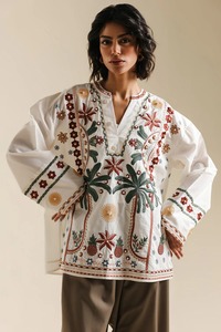 White Embroidered Cotton Kurta For Women Boho Style Loose Fit Casual Wear Indian Pakistani Ethnic Summer Outfit - Product Image 1