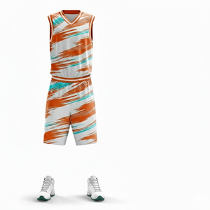 Ensemble de maillot de basket-ball rayé orange personnalisé sans manches, vêtements de sport respirants pour hommes adultes, toutes saisons - Product Image 3