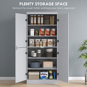 Dispensa da Cucina Indipendente a 4 Ante, 178 cm, con 6 Ripiani Regolabili, Armadio Contenitore per Soggiorno, Grigio - Product Image 4
