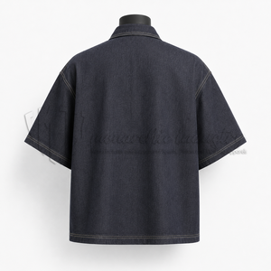 Veste décontractée surdimensionnée en jean sergé vintage à manches courtes et fermeture éclair pour homme avec poche utilitaire – Collection Printemps - Product Image 2