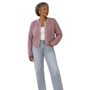 Cárdigan de punto rosa empolvado para mujer, con botones frontales, tejido texturizado, manga larga, top informal de moda, fabricante mayorista personalizado - Product Image 3