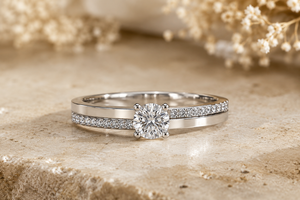 Bague de fiançailles classique en diamant de laboratoire certifié IGI, plaqué rhodium, or blanc, solitaire, pavé, pour demande en mariage - Product Image 3