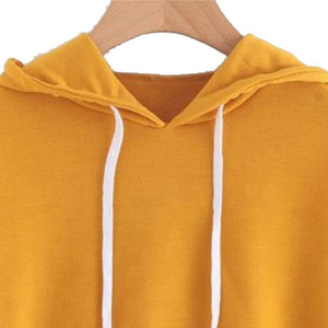 Sudadera con Capucha Corta para Mujer, 100% Algodón Premium, Color Amarillo, Felpa Francesa, Manga Larga, Informal, Tejida, para Invierno - Product Image 3