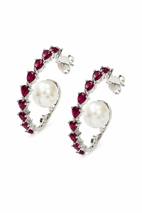 Pendientes de Rubí y Perla en Plata de Ley 925 con Baño de Rodio, Engaste de Lujo KLST30539 - Product Image 3