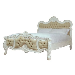 <span class=keywords><strong>Letto</strong></span> King Size di Lusso in Stile Luigi XVI <span class=keywords><strong>Francese</strong></span>, Design Europeo, Intagliato a Mano in Legno Massello di Mogano, Testiera in Tessuto Bianco per Casa e Hotel - Product Image 6
