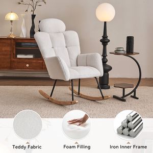 Poltrona Moderna con Braccioli in Tessuto Teddy 055, Sedia a Dondolo Imbottita con Schienale Alto e Cuscino per Soggiorno - Product Image 3