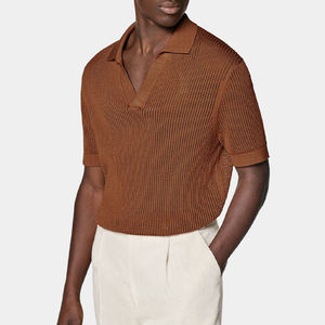 OEM 2026 T-shirt d'été personnalisé à manches courtes en coton et soie, teint uni, maille texturée nid d'abeille, anti-boulochage, pour homme - Product Image 3