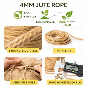 Corde torsadée en jute naturelle écologique 4 mm, cordon biodégradable résistant pour le jardinage, l'artisanat, la décoration, l'emballage, l'usage quotidien LMC GLOBAL - Product Image 4