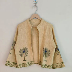 Chaqueta de Algodón con Estampado de Bloques, Estilo Boho, para Mujer, Prenda Étnica, Hecha a Mano, Regalo para Fiestas - Product Image 1