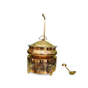 Gold Mirror Stainless Steel Ceramic Non-Stick Insulated Casseroles Art Deco Round Buffet <b>Server</b> 24cm for Restaurant Catering - Product Image 3