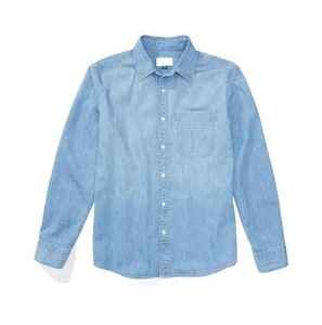 เสื้อเชิ้ตยีนส์ผู้ชายแขนยาวมีกระเป๋าหน้าอกผ้าฝ้ายระบายอากาศได้ดีสีน้ำเงิน - Product Image 2