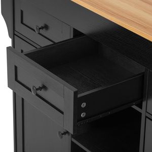 Isola da Cucina K K 85.5'' con Tavolo da Pranzo Estensibile, 3 Ripiani Aperti Laterali e Carrello da Cucina con Ruote, Tavolo Contenitore per Cucina - Product Image 6